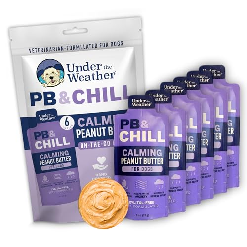 Under the Weather Pet PB & CHILL Dog Peanut Butter Dog Treats | Vet-Formulated 100% Natural and Tasty Calming Treats for Dogs | Promotes Calmness and Relieves Anxiety for Dogs | 1 Oz - Pack of 6
