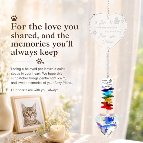 Pet Memorial Sympathy Gift for Loss of Dogs, Memorial Suncatchers - color: Clear Heart Engraving