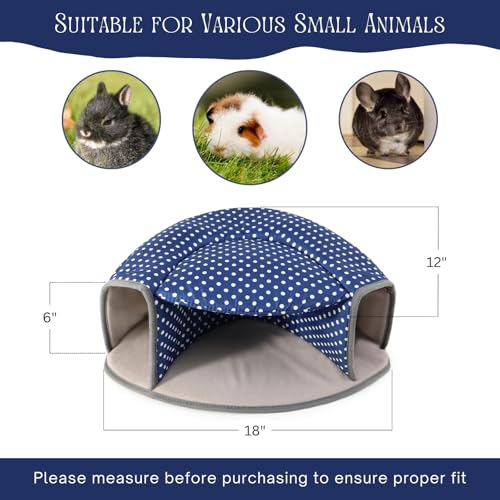 Guinea Pig Hideout Tunnel Bed, Washable Soft Small Animal Hideaway for Ferret, Chinchilla, Dwarf Bunny - House Pet Cage Accessory - color: Blue