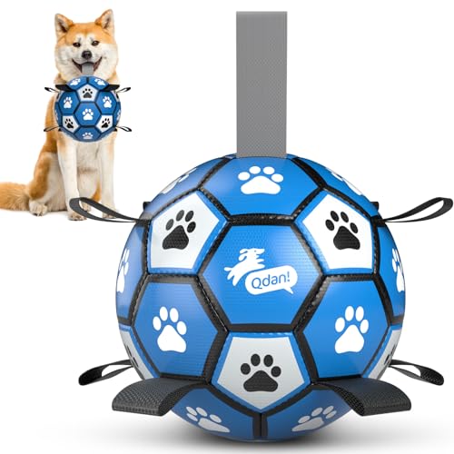 QDAN Dog Balls Toys, Soccer Ball with Straps, Herding Ball Toy, Puppy Toy - color: Blue Gray, size: Medium Size 2 (6 Inch)
