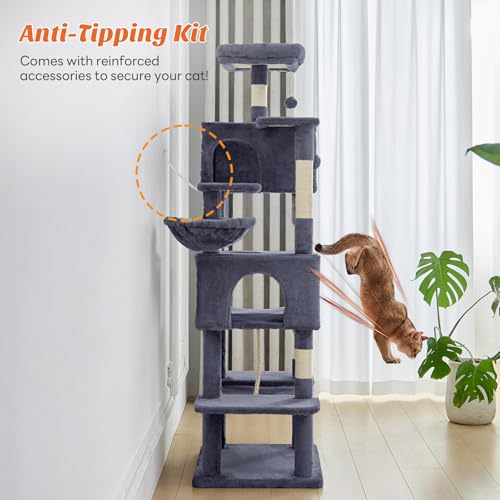 DUMOS Large 66 Inch Cat Tree Tower with Scratching Posts, Indoor Use - color: Dark Grey, size: 66 Inch