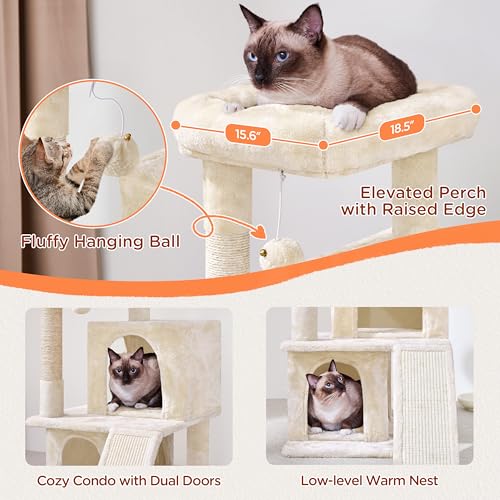 Yaheetech 36in Cat Tree Tower with Large Perch for Senior Kittens - color: Beige, size: 36in