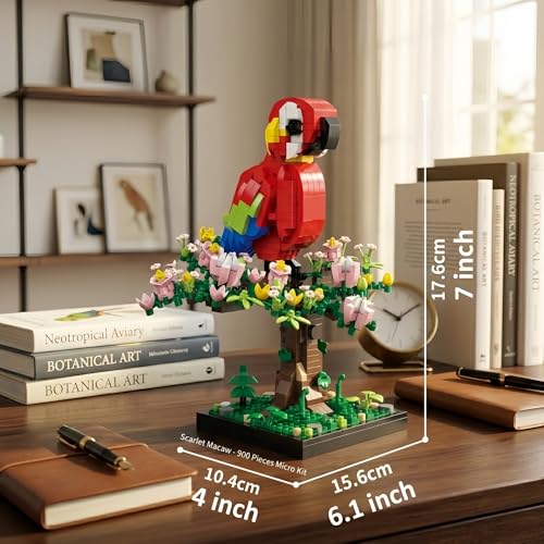 3D Scarlet Macaw Bird Micro Blocks Set - 900Pcs Tropical Model