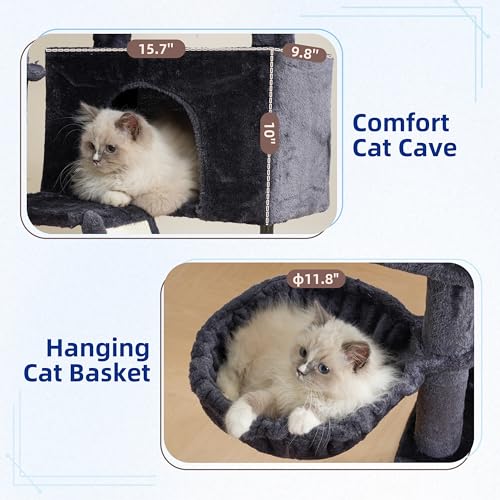 Gitelsnour Cat Tree Tower for Indoor Cats, Top Platform with Toy, GCT006SG - color: Smoky gray, size: 47.24 inches