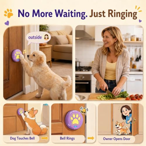 ChunHee Bells for Dog Training to Go Outside - Dog Door Bell with 36 Custom Sounds | Bell for Dogs to Ring to Go Potty | 5 Adjustable Volume(0-115dB) | Teach Puppies to Signal to Go Outside - color: 2 Purple-yellow Button