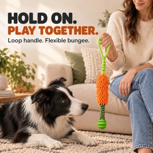 Dog Tug Toy - Interactive Dog Rope Toys, Stretchy Bungee Handle, Strong Squeak Rope Toy for Large Dogs, Puppies, Middle Dogs (Orange) - color: Orange Tug Toy, size: Medium