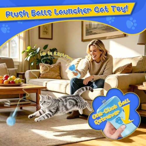 Interactive Cat Toy for Indoor with Launcher Ball One-Click Recycling - color: Blue