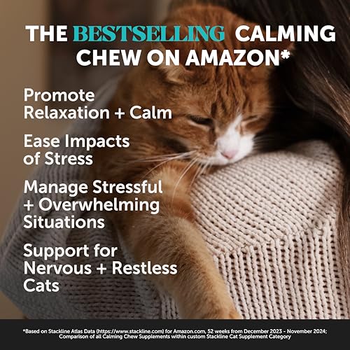 Cat Calming Treats for Anxiety Relief - Dual Texture Crunchy Creamy Calming Chews for Cats - Feline Stress Relief Behavior Support for Travel, Vet Visits, Grooming, Separation Anxiety (90-Day Supply) - size: 90-Day Supply