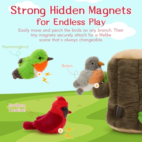 Bird Stuffed Animal Set, Treehouse Plush with 3 Birds & Egg, 12" - style: Bird Treehouse