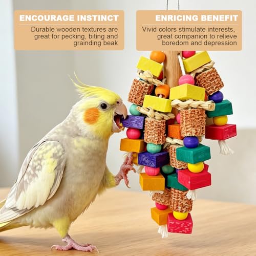 Large Bird Toys for Parrots Toys Natural Colored Wooden Chew Accessories for Macaws, Cockatoos, African Grey, and Amazon Parrots (Small Bird Toys) - color: Small Bird Toys