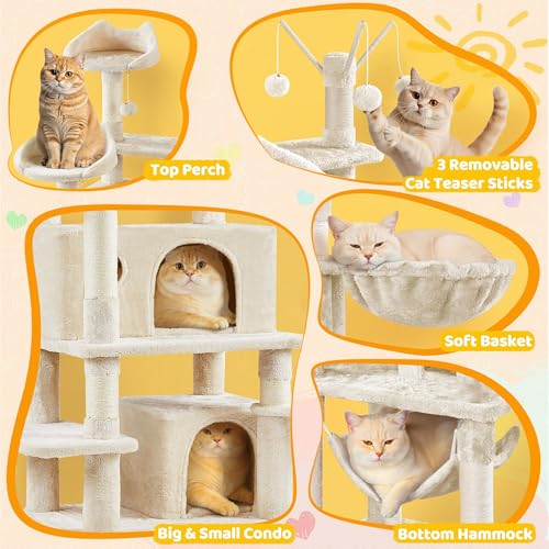 Yaheetech 67in Multi-Level Cat Tree Tower with Dangling Teaser Toys - color: Beige