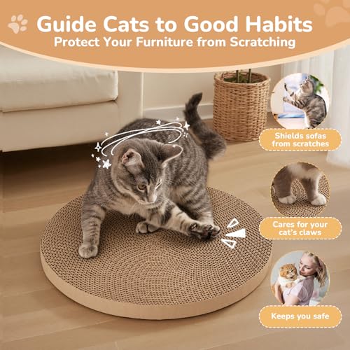 6pcs Cat Scratch Pad, Cat Scratcher Cardboard & Cat Scratching Pads - Round Cat Scratcher Refill, 10 Inch Diameter 7/8 Inch Thick cat scratchers for Indoor Cats - size: 6 Pack Round