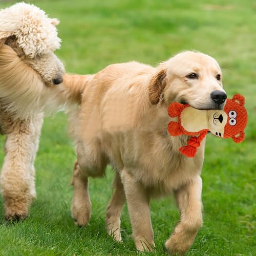 Cute Animals Interactive Dog Squeak Toys, Rope Plush Pet Chew Toys - Orange - color: Orange Tiger