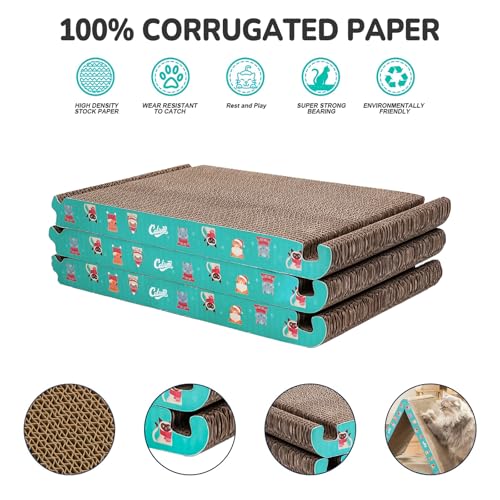 Cat Scratcher, Cat Scratching Board - Foldable Triangle 6-Sided Cardboard - color: Green