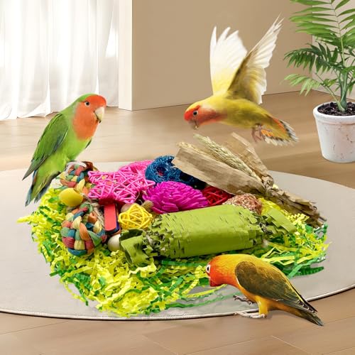 Natural Bird Toy Foraging Parrot Shredding Toys Box Conure Chewing Toys for Cockatiel Lovebird Parakeet Budgie Small-Medium Birds (Colorful) - color: Colorful