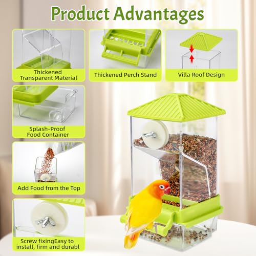 Rypet No-Mess Automatic Bird Feeder for Cage, Parrot Cage Accessories - color: Transparent A80 Green