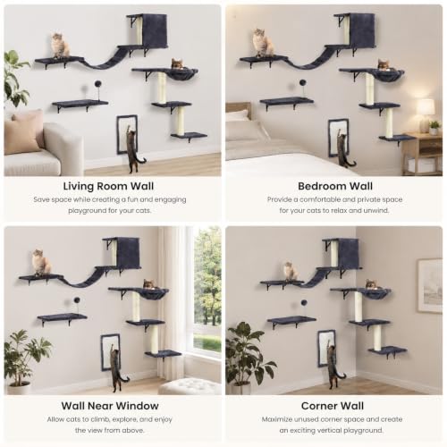 Cat Wall Shelves, Space-Saving Wall-Mounted Cat Climbing Set for Large Cats - color: beige