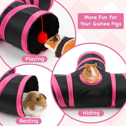 Rypet Guinea Pig Tunnel Hideout 3-Way Collapsible Pet Tubes, Red Black - color: Red Black