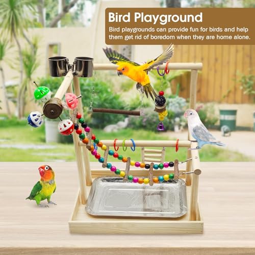 PINVNBY Natural Wood Bird Playground Parrot Perch Stand Lovebird Gym - size: Two Floors With Wooden Bridge