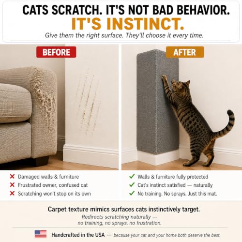 Wall Cat Scratcher & Corner Cat Scratcher – Indoor Scratching Post for Cats – Carpet Scratching Pad – Corner Scratchers for Indoor Cats – Wall Mounted Cat Mat
