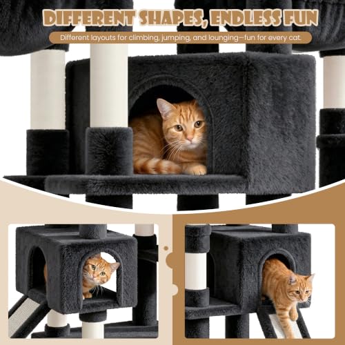SHA CERLIN 87 in Multi-Level Tall Cat Tree Tower for Large Cats/Extra Wide Feline Activity Center/Sisal Scratching Posts/Wide Base/Cozy Plush Perches/Baskets/Hammocks/Toy Balls/Dark Grey - color: Dark Grey