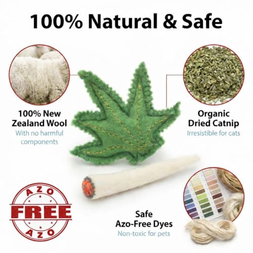 Glaciart One Catnip Joint & Leaf Cat Toy Set | Crack for Funny Kittens, Stimulating Toys for Boredom, Exercise & Play | Filled w/Organic Catnip to Excite/Calm Kitty | Organic Idea - color: Joint & Leaf Set
