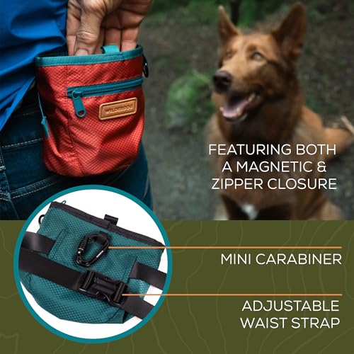 Wilderdog Dog Training Treat Pouch with Magnetic and Zipper Closure, Carabiner Attached, Adjustable Waist Strap - Cinnabar - color: Cinnabar
