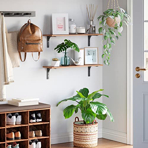 DINZI LVJ Long Wall Shelves, 23.6Inch Wooden Wall Mounted Shelves, Set of 2 - color: Rustic Brown, size: 23.6 Inch