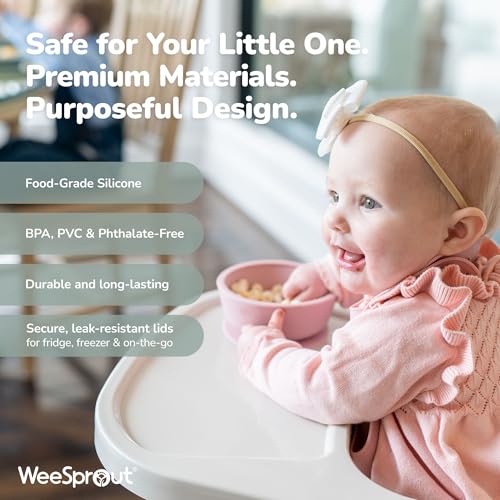 WeeSprout Suction Bowls for Baby & Toddlers (Set of 2) - 100% Silicone w/Plastic Lid - Leak Proof Feeding Supplies - Dishwasher & Microwave Safe Infant Dinnerware w/Extra Strong Base - color: Matte Pink/Purple