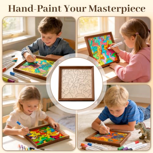 DIY Colorable Wooden Dinosaur Puzzle Frame, Arts and Crafts Toys for Kids - color: Dinosaur