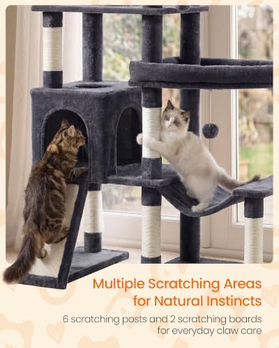 Feandrea Large Cat Tree, 79.5" Tall Sturdy Cat Tower for Indoor, Dark Gray - color: Dark Gray, size: 41.3"L x 17.7"W x 79.5"H