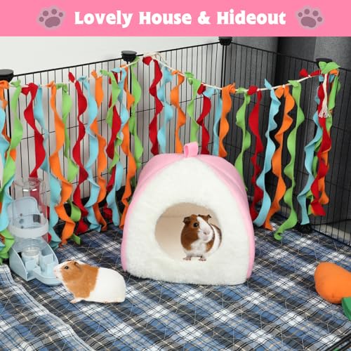 BWOGUE Guinea Pig Bed Hideout, Washable Hamster Cave for Small Animals - color: White+Pink