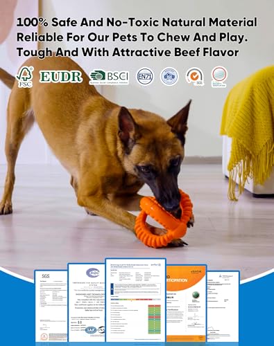 Deeow Natural Rubber Dog Tug Chew Toy for Aggressive Chewer-Orange