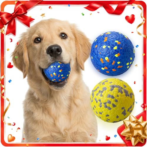 E-TPU Dog Balls, Tough High-Bounce Floating Fetch Toys, 2 Sizes - color: Blue & Yellow (2-Pack), size: Medium (3" diameter)