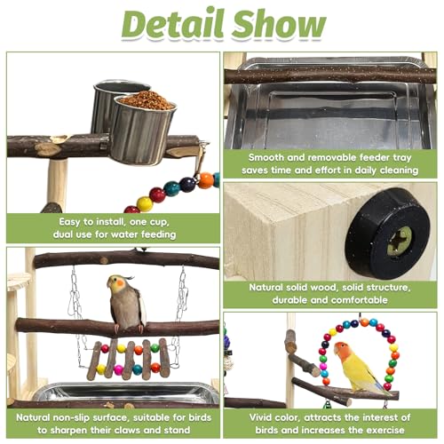 PINVNBY Wood Parrot Perch Stand Bird Playground Portable Exercise Bird Gym - size: Three Floors With Chew Toys