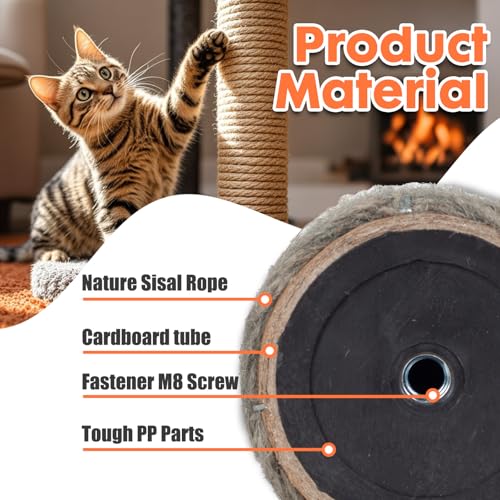 PowerKing Natural Sisal Replacement Scratching Post, 15.7'' 2 Pieces M8 Cat Scratch Post Refill Pole Parts for Refurbishment, Include Screws (Natural) - color: Beige, size: 15.7''+15.7'' (2.67''Thick)