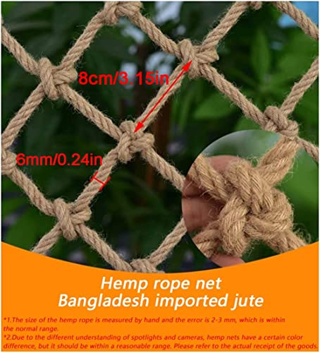 KACQIHTU Hemp Rope Net Kids Climbing Safety Net Child Safety Rope Netting Balcony Stairs Fence Garden Playground Protection Net Indoor & Outdoor Decor Rope Net - color: 6mm/8cm, size: 6.6X6.6ft