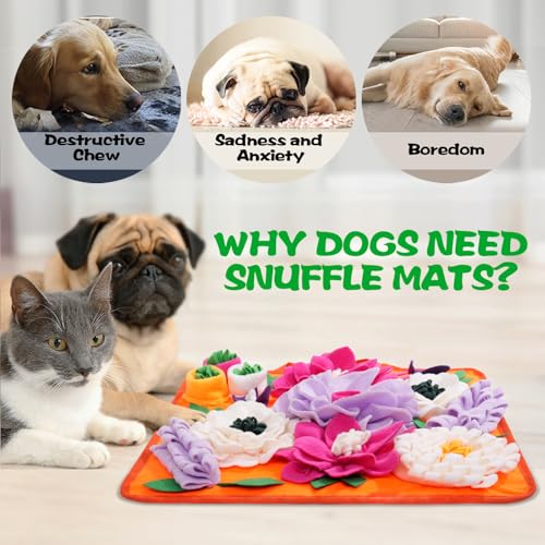 Snuffle Mat for Dogs,Dog Feeding Mat Sniff Mat Interactive Dog Puzzle Mat for Training and Stress Relief Encourages Natural Foraging Skills (Bright Orange) - color: bright orange