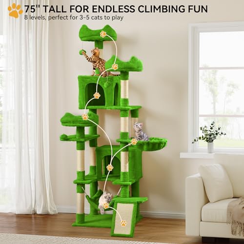 YITAHOME 75inch Cat Trees for Large Cats - color: Green, size: 75 inch
