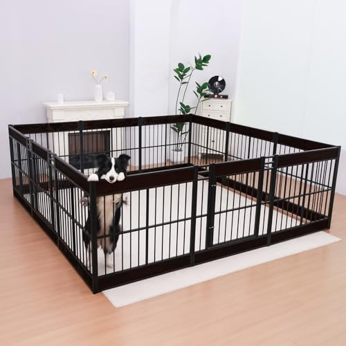 Large Furniture Style Dog Playpen, 35.4" H Dog Pen with Door, 12 Panels - color: Black, style: 12 Panels (35.4" High)