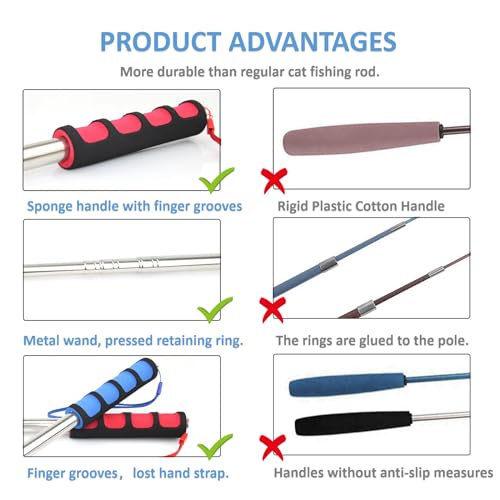 2pcs Retractable Cat Wand Toys,Cat Fishing Rod with 11pcs Cat Feather Toys Refills,Cat Toys Wand for Indoor Or Outdoor Cats.