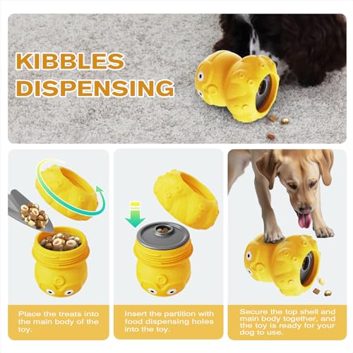 Wortade 3-in-1 Treat-Dispensing Dog Puzzle Toy and Slow Feeder, Yellow