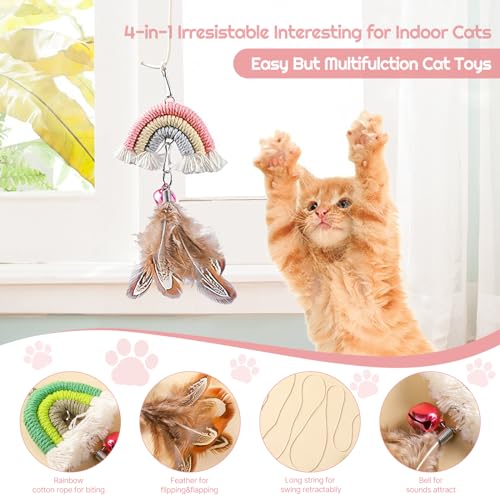 YUDANSI Cat Feather Toys 2pack,Retractable Cat Teaser Toys, Self-Adhesive Hanging Interactive Cat Toy for Indoor Cats Kitten Play Chase Exercise Doorway, Gift for Cats Hunting Chasing to Keep Busy