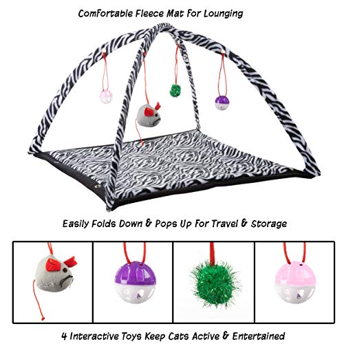 PETMAKER Cat Activity Center- Interactive Play Area Station for Cats, Kittens with Fleece Mat, Hanging Toys, Foldable Design for Exercise, Napping - style: Mat