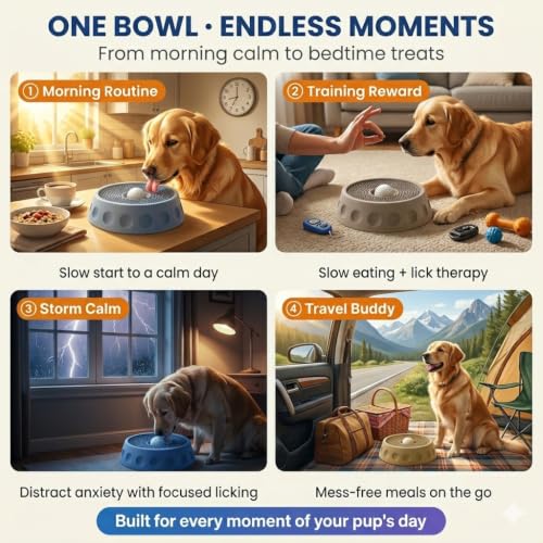 Dog Licking Bowl with Rolling Ball, Dog Lick Bowl, Slow Feeder Dog Bowls, Lick Mat for Dogs with Silicone BPA-Free Food-Grade Suction Base for Yogurt Bone Broth Peanut Butter