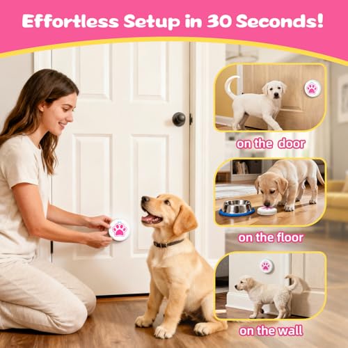 ChunHee Dog Door Bell for Potty Training, Adjustable Volume, 36 Ringtones - color: Blue+Pink