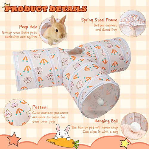 BWOGUE Bunny Tunnels & Tubes, 3-Way Collapsible Rabbit Hideout for Bunnies - color: Carrot