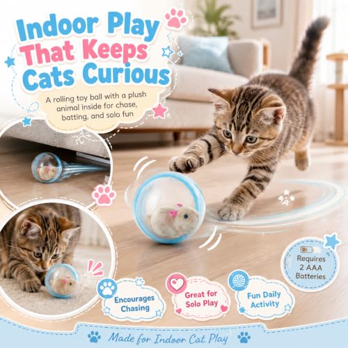 Self-Rolling Interactive Cat Ball with Realistic Animal, 1 Pack