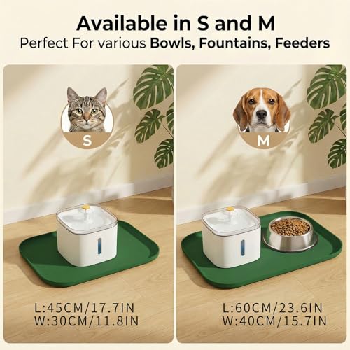 BLESWIN Waterproof Silicone Pet Feeding Mat Green with Raised Edge,24" x 16"Non-Skid Spill Proof Dog Bowl Mats, Easy Clean Cat Bowls Placemat for Cats and Dogs - color: Dark Green, size: 60 x 40 cm