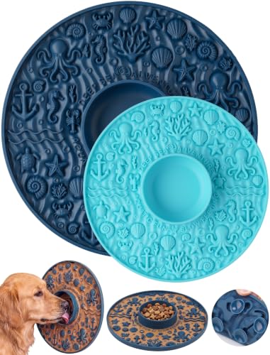Silicone Pet Lick Mat – Large & Small Set – Dark Blue & Sky Blue